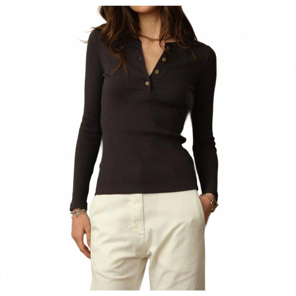 NEW ROAD TO NOWHERE tasman ribbed henley top in navy